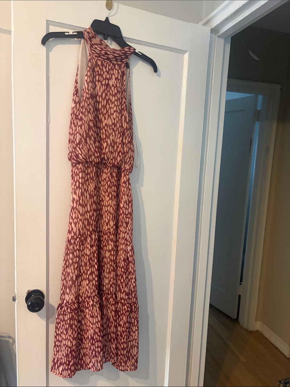 Halter Neck Maxi Dress in cream and red Print